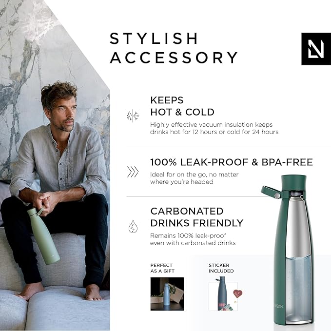 LARS NYSØM Stainless Steel Insulated Water Bottle 25oz 34oz | BPA-free Insulated Thermo Flask for Hot and Cold Beverages | Leakproof Drinking Bottle (Bayberry, 25oz)