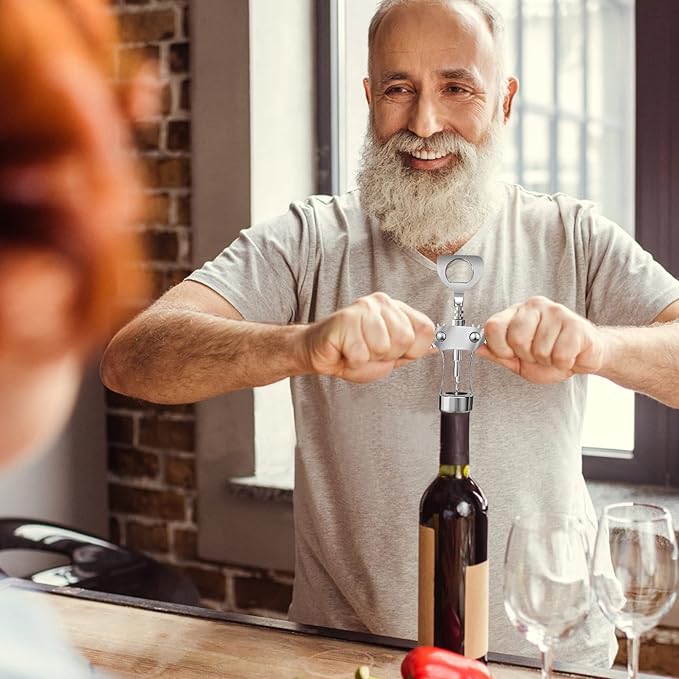 KORCCI Wine Opener, Wine Bottle Opener, Zinc Alloy Wing Corkscrew Heavy Duty, Cork Screw Beer Opener for Bartenders, Multifunctional Bottle Opener for Kitchen, Restaurant, Bar, Waiters (1, Sliver)