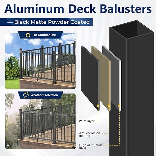 2.56 in. x 2.56 in. x 39 in. Aluminum Railing Post with Screws & Drill, Porch and Deck Railing Post, Black Textured Powder-Coat Finish Stair Post for Decks, Porches & Balconies (1x39 Post)
