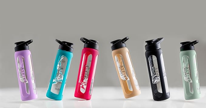 Fitness | Protein Shaker Made of Glass | Protein Shaker | Drinking Bottle | with Spiral Ball | Beige