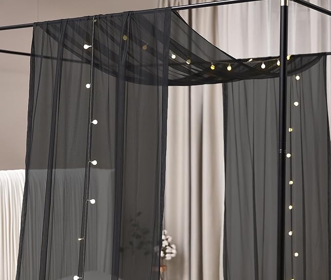 Akiky Canopy Curtains for Girls with LED Light King California King Bed Curtains Frame Bed,Valance Scarves Great for Bed,Windows,Wedding Parties(King,Black)