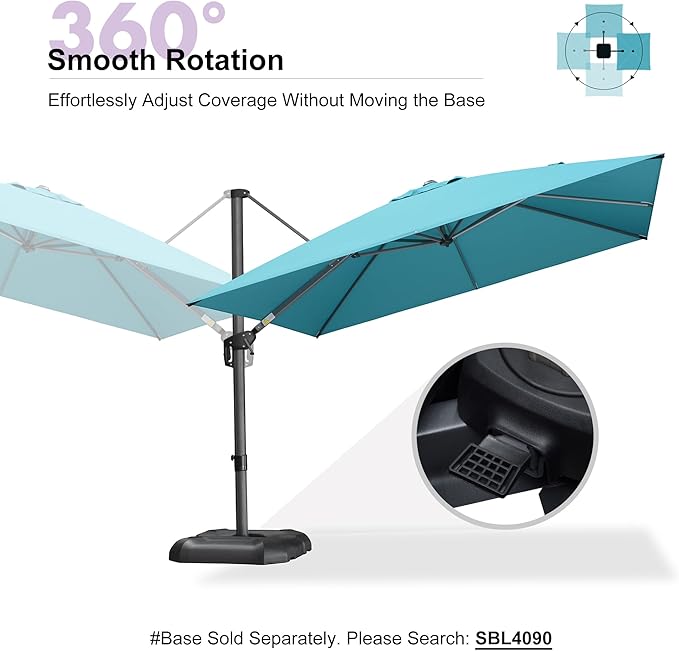 PURPLE LEAF 10 Feet Patio Umbrella Outdoor Cantilever Square Umbrella Aluminum Offset Umbrella with 360-degree Rotation for Garden Deck Pool Patio Turquoise Blue