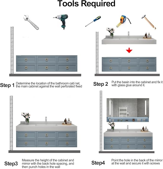 32IN Floating Bathroom Vanity - Bathroom Vanity with Sink with 6 Drawers & Multifunctional LED Mirror Cabinet | Textured Metal Handles & Large Storage Capacity & Waterproof Design, Blue