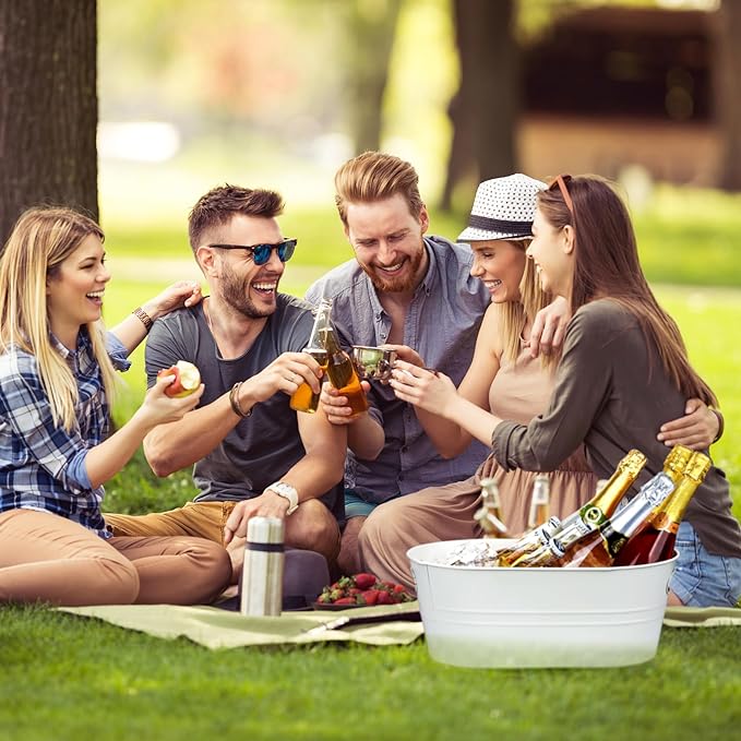 Galvanized Tub 2 Pcs 3 Gallon Metal Beverage Ice Buckets for Parties Drink Wine Beer Champagne Vintage Tin Large Buckets with Scoops for Cocktail Mimosa Bar Supplies (White)