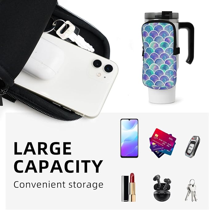 Galaxy Mandala Water Bottle Pouch for Stanley Cup 40oz 30oz,Personalized Gym Purse for Men Women, Tumbler Pouch with Versatile Pocket Water Bottle Bag for Cards, Keys, Phone