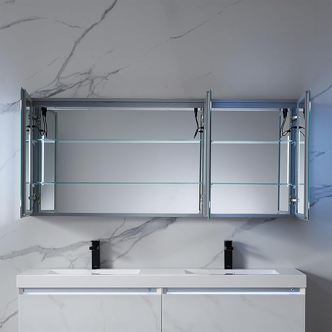 Blossom 60x26 LED Medicine Cabinet Mirror for Bathroom - Recessed/Surface Lighted Medicine Cabinet with Mirror - Anti-Fog, Dimmable 3 Color Makeup Mirror - Wall Mounted Storage