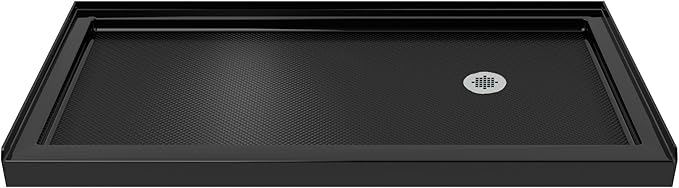 DreamLine SlimLine 36 in. D x 60 in. W x 2 3/4 in. H Right Drain Single Threshold Shower Base in Black, DLT-1136602-88