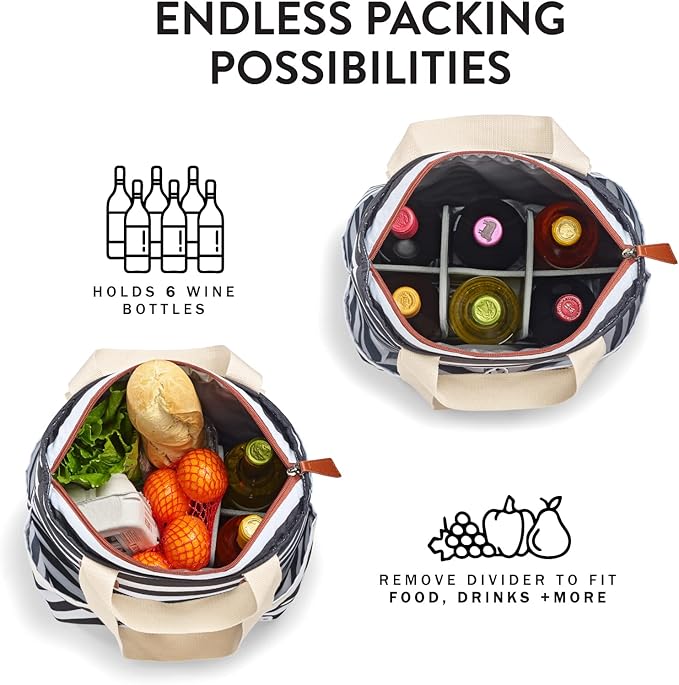 Fit & Fresh Large Insulated Cooler Bag, 1120 cu in, B&W Stripe, Polyester, 11 x 5 x 10 in