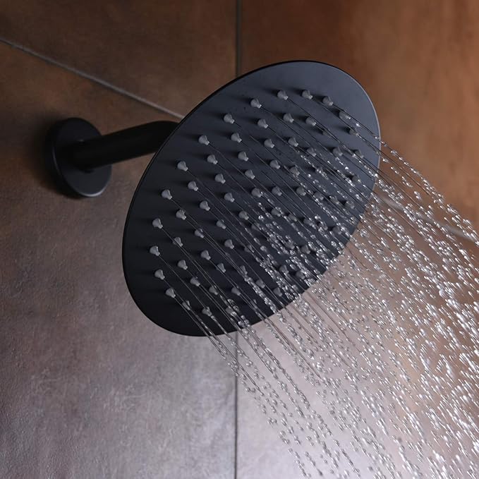 sumerain Matte Black Shower Faucet Set Pressure Balance Cartridge, 8 Inches Rain Shower Head, with Non-return Check Valves