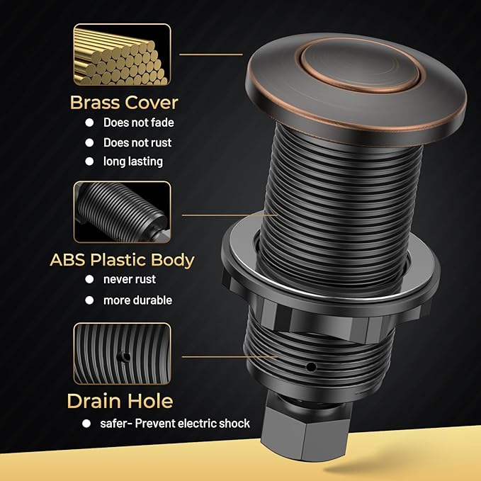 Garbage Disposal Air Switch Kit - Professional, UL Listed Wireless Sink Top Garbage Disposal Button, Stainless Steel/Black On/Off, Compatible with all garbage disposals