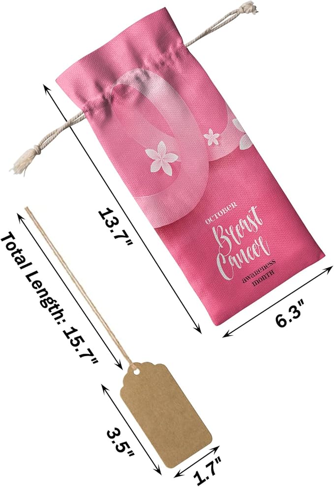 10 Pack Wine Bottle Bags, Breast Cancer Wine Bottle Cover with Drawstring, Gift Bag for Champagne, Wedding, Birthday, Christmas, Thanksgiving, Party Pink Ties Blooming Spring Floral