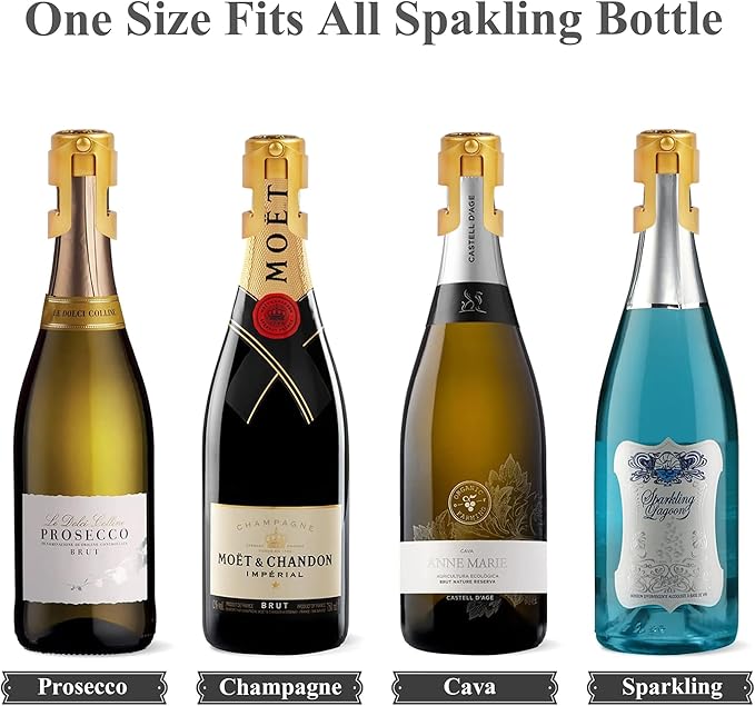 LIZIMANDU Champagne Stopper, Stainless Steel Bottle Plug Sealer for Sparkling Wine, Superior Leak,keeps Wine, Champagne, Prosecco, Cava, and Sparkling Wine fresh longer(1-Bling Gold)