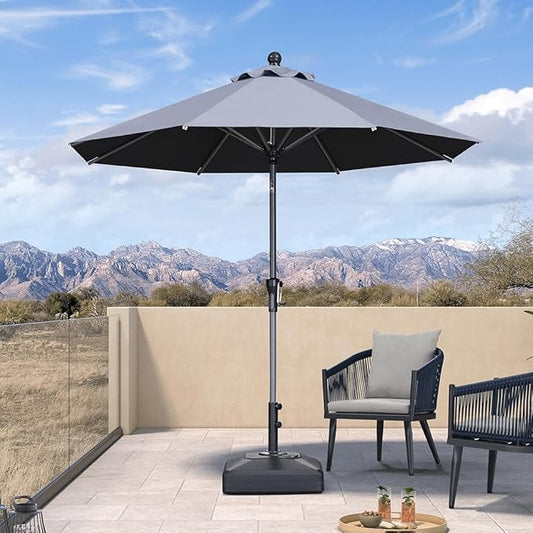 PURPLE LEAF 8' Round Patio Umbrella Outdoor Table Umbrella Aluminum Frame Market Umbrella Sun Umbrella with 8 Sturdy Ribs & Tilt for Garden Deck Lawn & Pool Gray