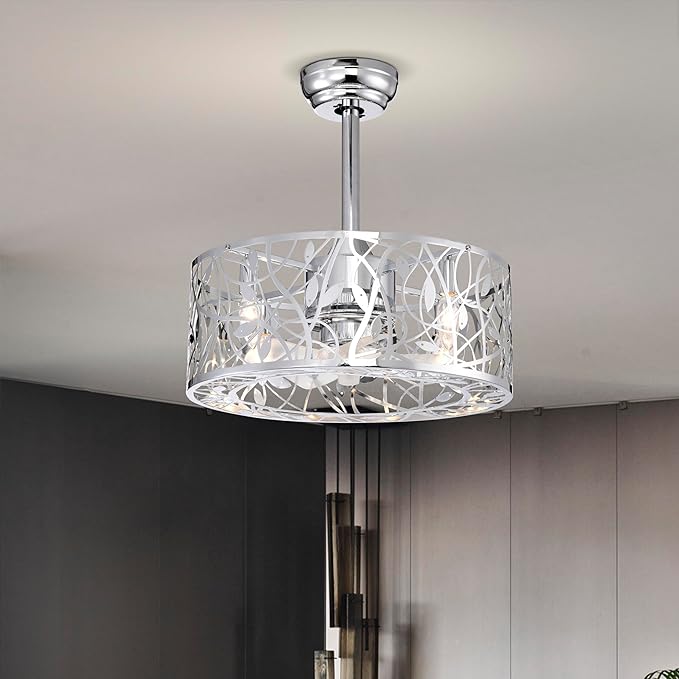 NicBex Ceiling Fan 18 Inch Vintage Style Ceiling Fan with Lights Ceiling Fans with 5 Blades and Remote Control Reversible Caged Ceiling Fan for Bedroom, Living Room, Silver