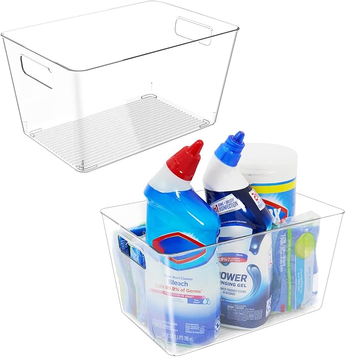 6 Pack Clear Plastic Storage Bins, 11" Large Pantry Organizer Bins with Handles, Plastic Containers for Refrigerator,BPA-Free Perfect for Kitchen,Fridge,Cabinet,Pantry,Bathroom,Closet Organization