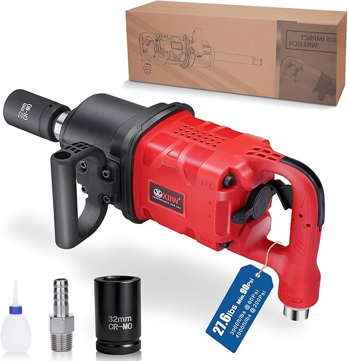 XIIW 1 Inch Air Impact Wrench, Up to 4000 ft-lbs High Reverse Torque, 1'' Lightweight Pneumatic Impact Gun w/ 2 D Handles 3800RPM for Heavy Duty Repairs