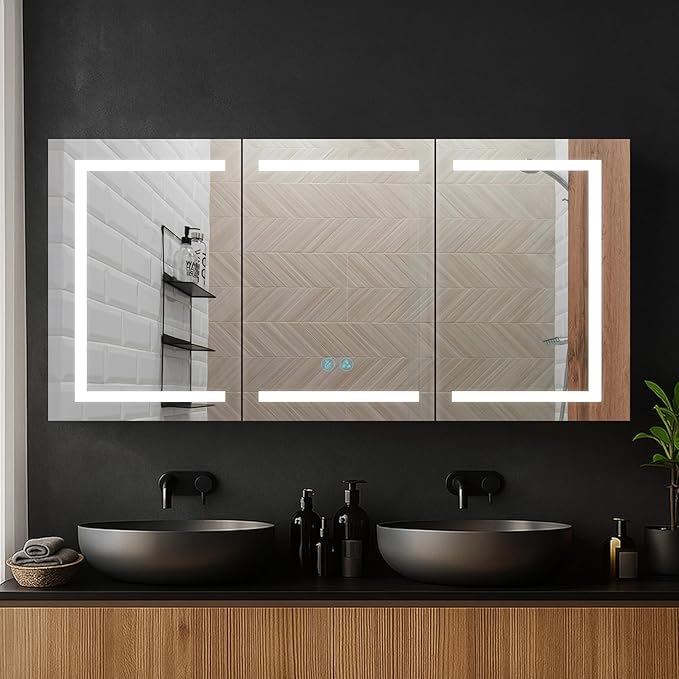 Blossom 60x26 LED Medicine Cabinet Mirror for Bathroom - Recessed/Surface Lighted Medicine Cabinet with Mirror - Anti-Fog, Dimmable 3 Color Makeup Mirror - Wall Mounted Storage