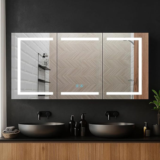 Blossom 60x26 LED Medicine Cabinet Mirror for Bathroom - Recessed/Surface Lighted Medicine Cabinet with Mirror - Anti-Fog, Dimmable 3 Color Makeup Mirror - Wall Mounted Storage