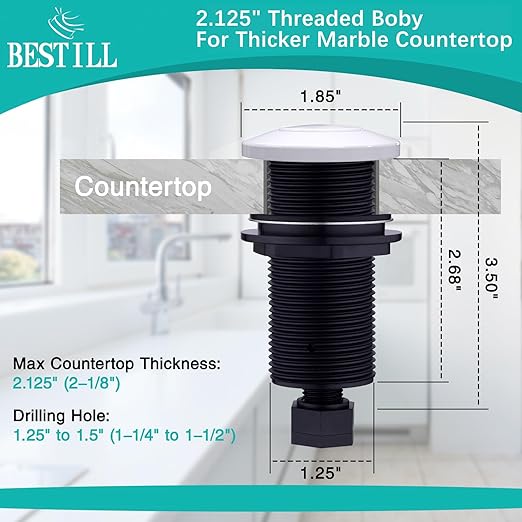 BESTILL Sink Top Air Switch for Disposal, Garbage Disposal Button with Brass Cover, Dual Outlet Long Push Button for Waste Disposer, White