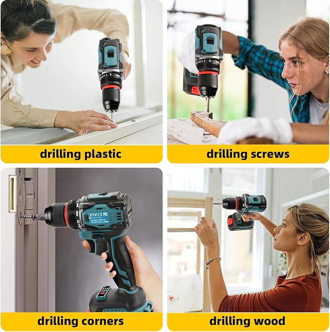Cordless Drills Set, 21V Power Drill, Double 2000mAh Batteries Electric Drills, 2 Variable Speeds, 3/8" Keyless Chuck, 28 Piece Drill Driver Kit for Women's Garden DIY Projects (Blue)