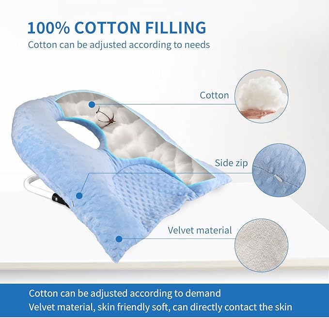 Face Down Pillow for Sleeping, Prone Pillow for Vitrectomy or Retinal Surgery, Adjustable Height Prone Prone Pillow Face Down Sleep, Retina Lying Pillow Eye Surgery Recovery (Dot-Light blue)