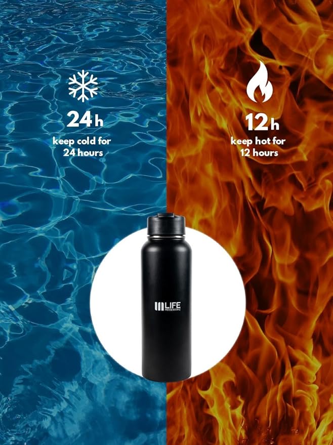 TempPro Water Flask - 3 Straw Lids, Leak-proof Stainless Steel Gym & Outdoor Bottles for Men& Women - Double Walled, Insulated Thermos (40 OZ)