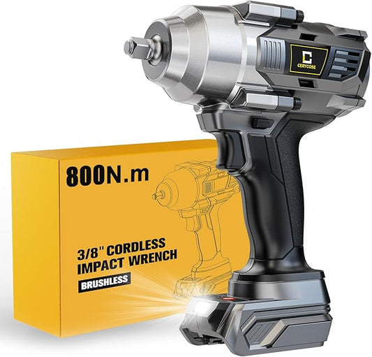 Cordless Impact Wrench Compatible with Dewalt 20V Max Battery, 3/8" 600Ft-lbs (800N·m), Brushless Electric Impact Driver, 2400 RPM, LED Light – Compact, Light-Duty, No Battery Included