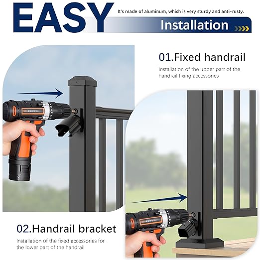 4 Pack Aluminum Adjustable Railing Bracket with Stair Foot, Deck Railing Bracket Connector, Black Textured Powder-Coat Finish Railing System(Universal Brackets)