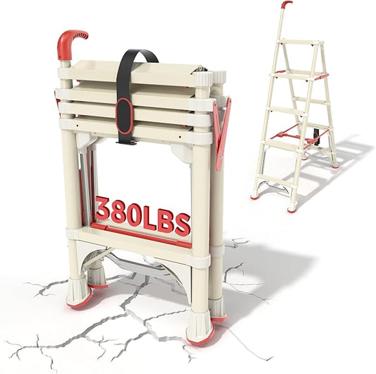 Telescoping 5-Step Ladder, 4.4FT Folding Step Stool with Safety Lock, Wide Non-Slip Pedals & Retractable Handgrip, Heavy Duty 380 lbs for Home & Outdoor