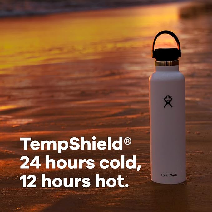 Hydro Flask Stainless Steel Standard Mouth Water Bottle with Flex Cap and Double-Wall Vacuum Insulation