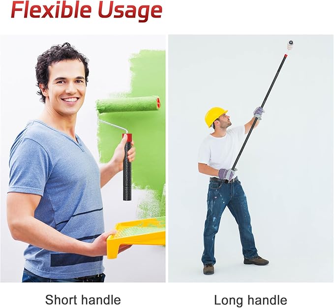 Paint Roller Brush Kit, 6 FT Paint Roller Extension Poles Multi-Function Paint Roller Kit with Brush Stainless Steel Poles Splicing Rod House Mural Brush for Walls and Ceiling