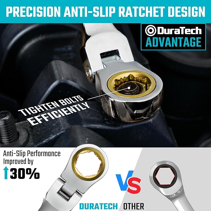 DURATECH 8 * 9 mm Extra Long Anti-Slip Flex-Head Ratcheting Wrench, Metric, CR-V Steel