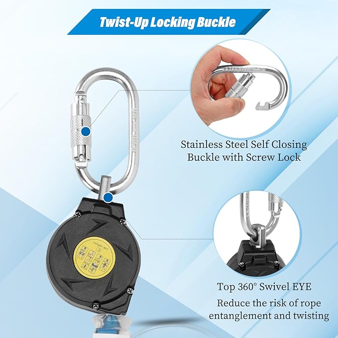 6ft Retractable Safety Lanyard, Safety Harness Fall Protection Retractable Lanyard with Rebar Hook(Big Hook), 6ft Self Retracting Lifeline for Construction Roofing