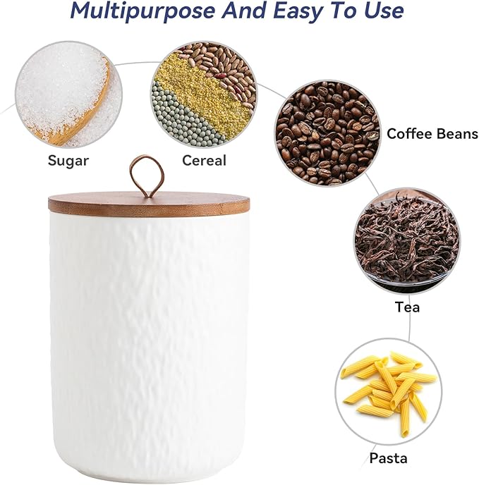Kitchen Canisters for Countertop, Ceramic Coffee Canisters with Airtight Lids Food Storage Jars Sugar Container for Kitchen Counter Tea, Coffee Beans, Spice (#001White-Set of 3)