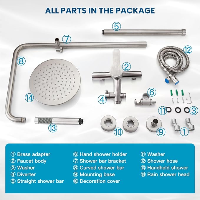 gotonovo Outdoor Shower Fixtures SUS304 Stainless Steel Rain Shower Kit Faucet High Pressure Wall Mount 2 Dual Function 8 Inch Showerhead and Handheld Spray Combo, Single Handle, Brushed Nickel