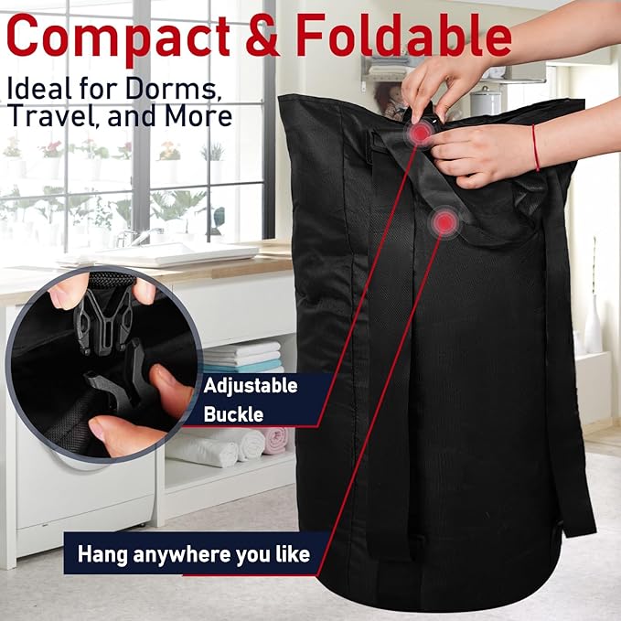 Laundry Bag Backpack Extra Large Travel Laundry Bags with Shoulder Straps Durable Polyster Clothes Hamper Bag for College Laundromat Apartment