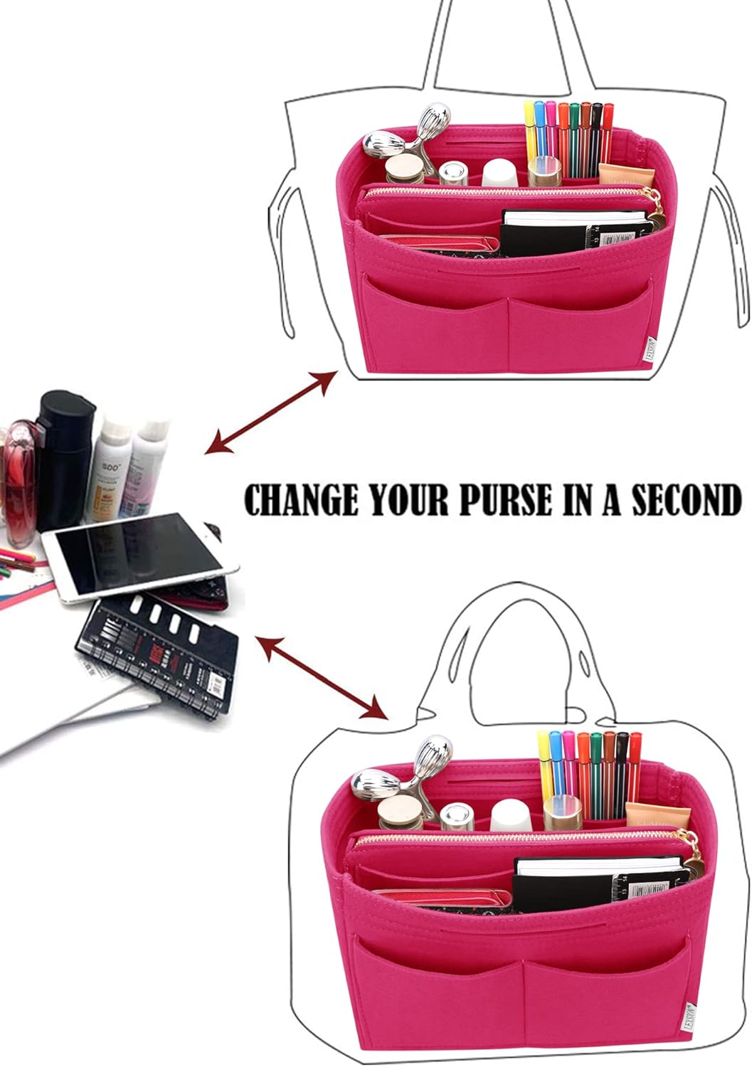 LEXSION Felt Purse Bag Organizer Insert with zipper Bag Tote Shaper Fit Speedy Neverful PM MM