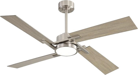 WINGBO 72 Inch DC Ceiling Fan with Lights and Remote, 4 Plywood Blades, 6-Speed Reversible DC Motor, Dimmable, 3CCT, Farmhouse Large Ceiling Fan for Bedroom Living Room Patio, Brushed Nickel and Gray