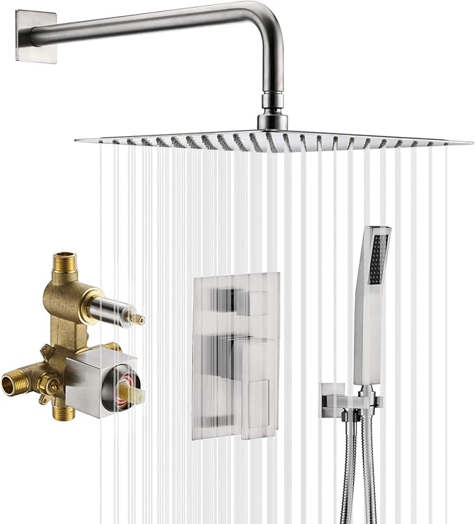 Shower Fixtures Brushed Nickel With 8 Inches Shower Head And Pressure Balance Shower Valve, Shower Systems With Rain Shower And Handheld