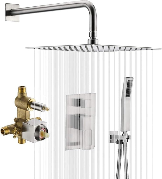Shower Fixtures Brushed Nickel With 8 Inches Shower Head And Pressure Balance Shower Valve, Shower Systems With Rain Shower And Handheld