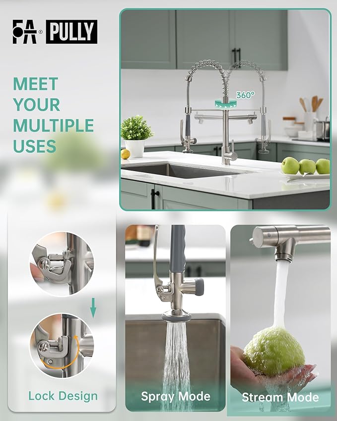 Fapully Commercial Pull Down Kitchen Sink Faucet with Sprayer Brushed Nickel