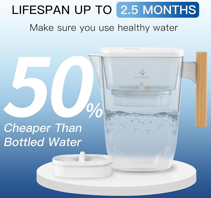 Water Filter Pitcher, 200-Gallons Long-Life 10-Cup Pitcher with 1 Filter, 5X Times Lifetime, Reduces PFAS, PFOA/PFOS, Fluoride, Chlorine, Rust, Microplastics, BPA Free, Clear, Lasts 3 Months