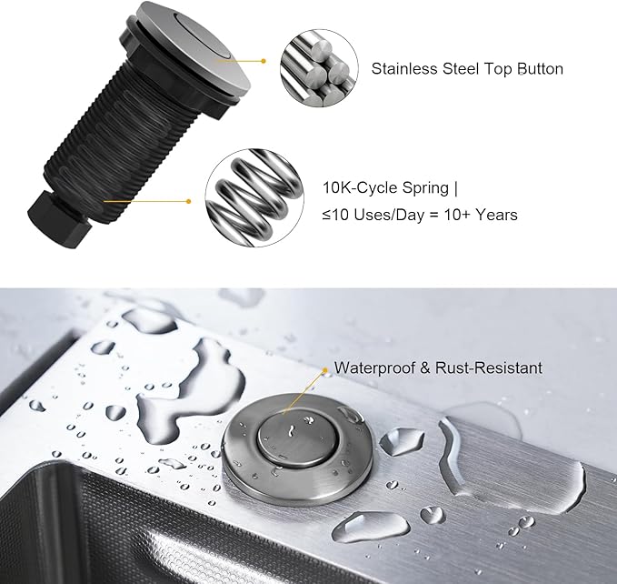 Garbage Disposal Air Switch Kit, Sink Button Food Waste Disposals Part On/Off Air Button Stainless Steel Polished (Brushed Stainless Steel, LONG/3.6")