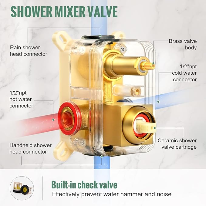 SunCleanse Rainfall Shower Faucet Set Brushed Gold Shower Combo Set for Bathroom with High Pressure 10 inch Shower Head with Handheld Shower Valves Shower Head and Handheld Ceiling Mounted