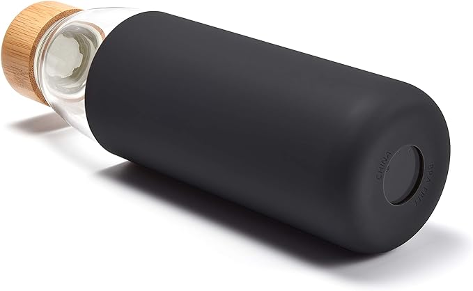 veegoal Glass Water Bottles 18 Oz Borosilicate with Bamboo Lid, BPA-FREE, Non-Slip Silicone Sleeve, and Stainless Steel Leak Proof Lid - Glass Water Bottle for Men and Women