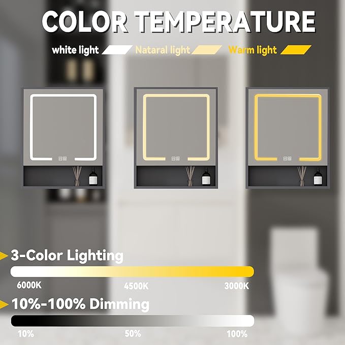 28'' Bathroom Vanity with Ceramic Sink Combo and Medicine Cabinet Mirror with Led Light/Defog, Wall Mounted Small Bathroom Vanity with Soft-Close Door Modern Floating Cabinet, Gray(No Faucet)