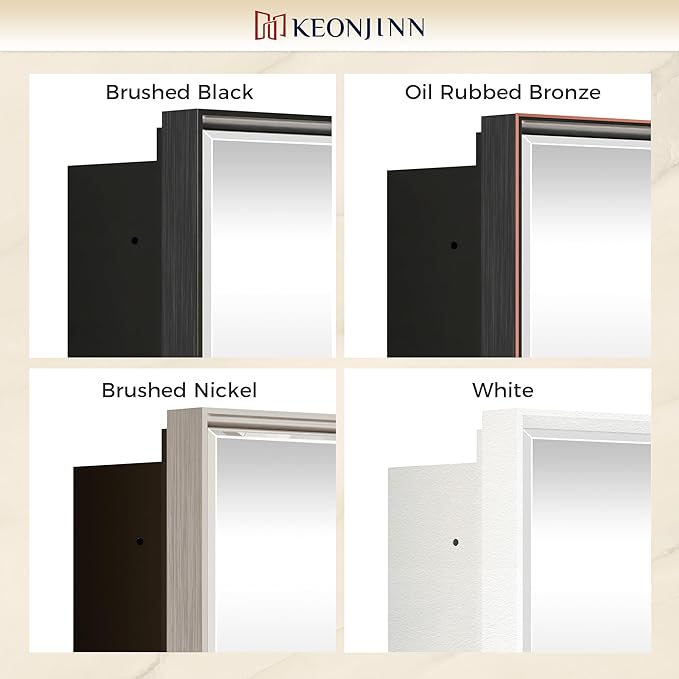 Keonjinn 21" x 27" Black Medicine Cabinet for Bathroom, Recessed or Surface Wall-Mounted Aluminum Alloy Framed Beveled Mirror with Storage, Mirrored Cabinets with 2 Adjustable Shelves for Bath Modern