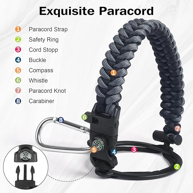 Insulated Water Bottle 64 oz with Straw Lid (3 Lids), Half Gallon Jug Flask, Large Metal Stainless Steel Bottle, 64 oz Double Wall Vacuum Sports Thermo Mug, Cold 48H Hot 24H (Black Grey)