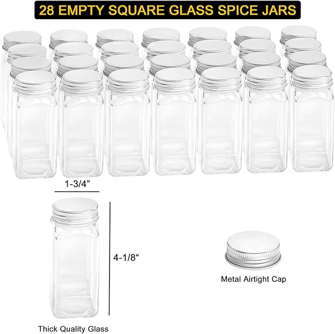 SpaceAid Spice Rack with 24 Spice Jars, 386 Spice Labels, Chalk Marker and Funnel, Wood Hanging Seasoning Shelf for Cabinet Door or Wall Mount (4 Pack)