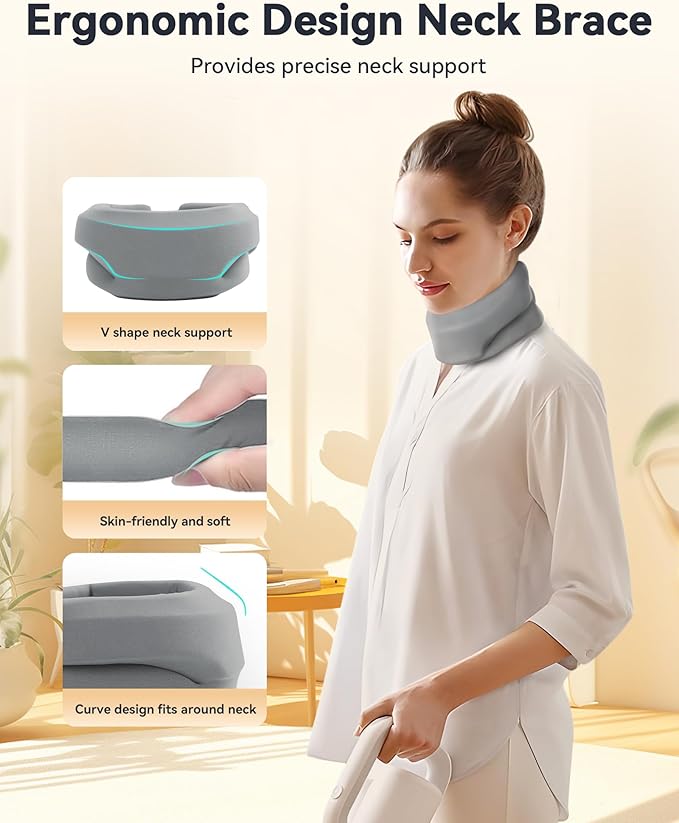 Heated Neck Brace Cervical Collar - Neck Support Brace with Heating Pad, Soft Foam Wraps Keep Vertebrae Stable and Aligned for Relief of Cervical Spine Pressure for Women & Men (S Size) Grey
